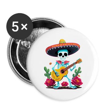 Mexican Mariachi Skeleton Guitarist Fiesta - Buttons large 2.2''/56 mm (5-pack) - white - Front