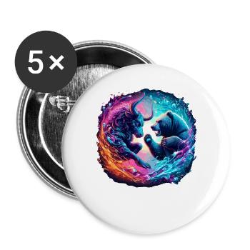 Börsenhandel Trading Bulle vs. Bär - Buttons groß 56 mm (5er Pack) - Weiß - Vorne