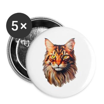 Maine Coon Katzenkopf - Buttons groß 56 mm (5er Pack) - Weiß - Vorne
