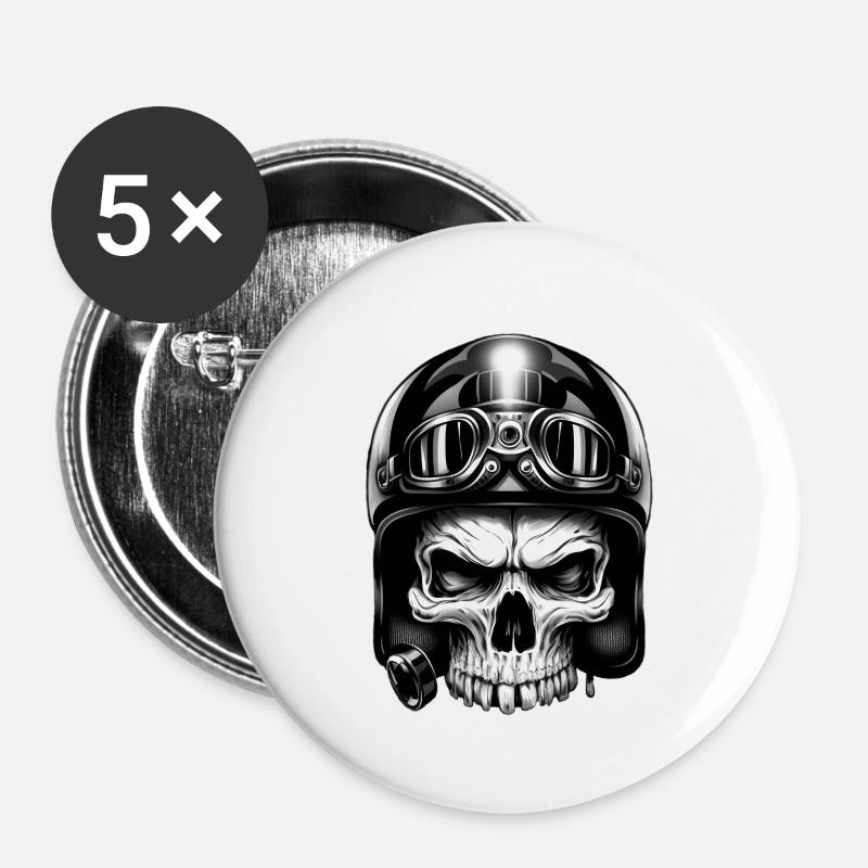 Evil skull with helmet and glasses - Buttons large 2.2''/56 mm (5-pack) - white