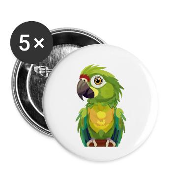 Papagei - Buttons groß 56 mm (5er Pack) - Weiß - Vorne