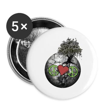 Planet Peace Herz Natur Weltfrieden Klima - Buttons groß 56 mm (5er Pack) - Weiß - Vorne