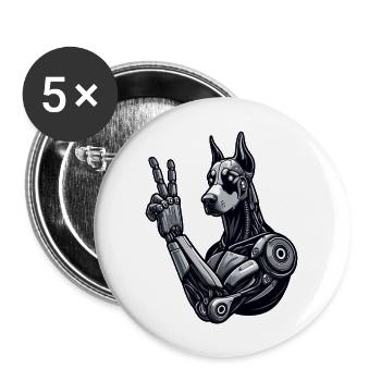 Doberman Robot Cyborg signe de paix - Lot de 5 grands badges (56 mm) - blanc - Devant