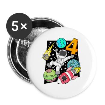4 Anniversaire Garçon Astronaute Fusée Espace - Lot de 5 grands badges (56 mm) - blanc - Devant