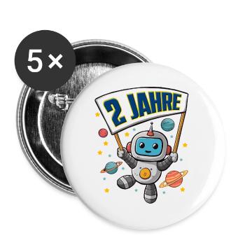 2 Jahre Kleiner Roboter als Astronaut im Weltraum - Buttons groß 56 mm (5er Pack) - Weiß - Vorne
