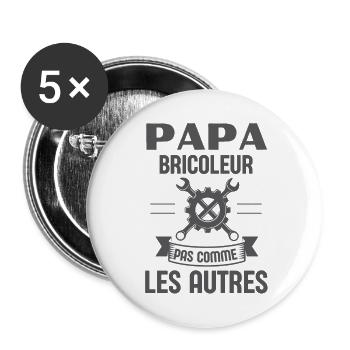 Papa bricoleur pas comme les autres - Lot de 5 grands badges (56 mm) - blanc - Devant