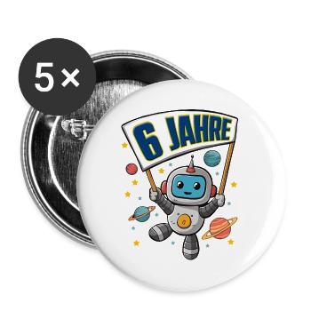 6. Geburtstag kleiner Raumfahrer Astronaut 6 Jahre - Buttons groß 56 mm (5er Pack) - Weiß - Vorne