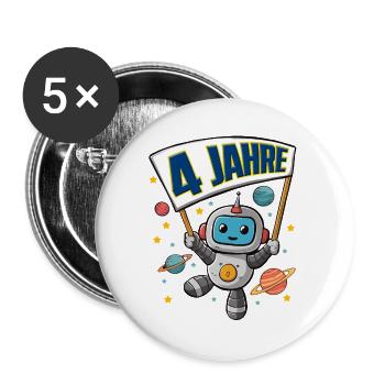 4. Geburtstag kleiner Raumfahrer Astronaut 4 Jahre - Buttons groß 56 mm (5er Pack) - Weiß - Vorne