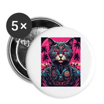 Tatouage / Animal / Art / Cool / Bande dessinée / Chat - Lot de 5 grands badges (56 mm) - blanc - Devant