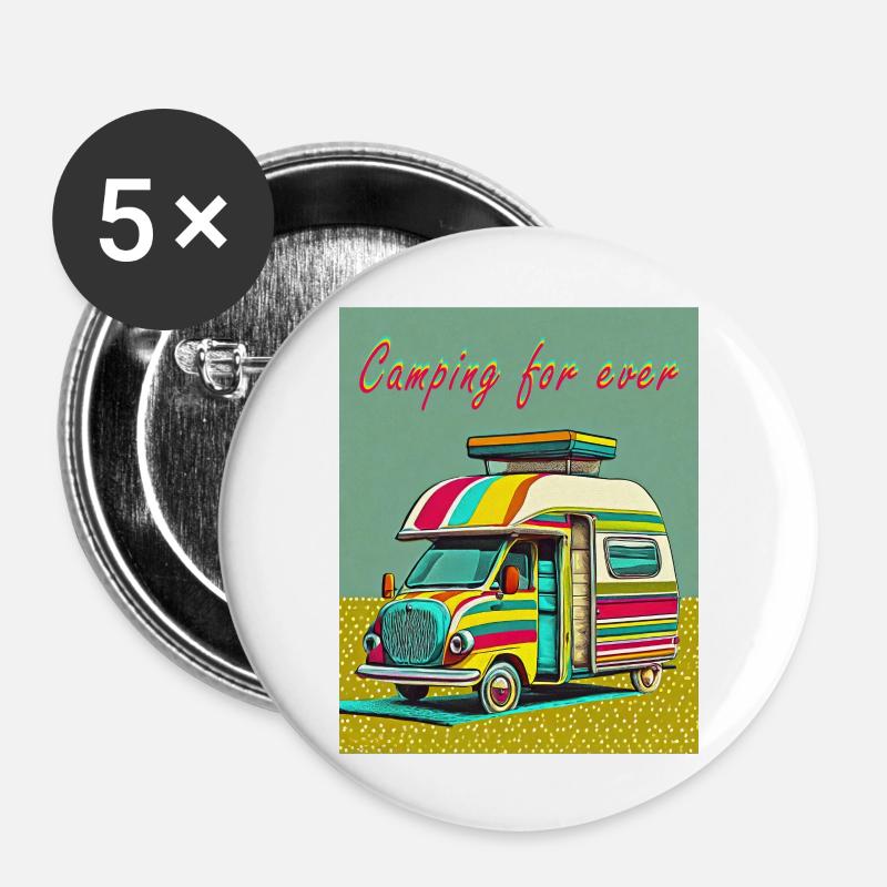 Camping forever - Buttons large 2.2''/56 mm (5-pack) - white