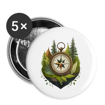 With the compass into adventure - Buttons large 2.2''/56 mm (5-pack) - white - Front