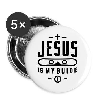 Jésus est mon guide - Lot de 5 grands badges (56 mm) - blanc - Devant