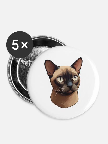 Burma-Katzenkopf - Buttons groß 56 mm (5er Pack) - Weiß