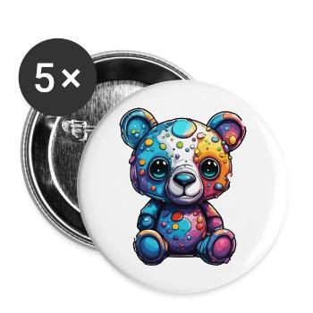 Teddybär / Kuscheltier / Stofftier / Geschenkidee - Buttons groß 56 mm (5er Pack) - Weiß - Vorne