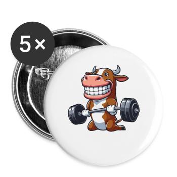 Kuh Stier Hantel Workout Gewichtheber - Buttons groß 56 mm (5er Pack) - Weiß - Vorne