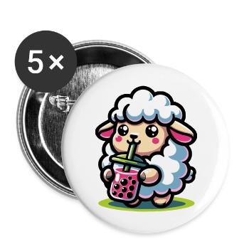 Bubble Tea Mouton Boba Tea Kawaii Cadeau - Lot de 5 grands badges (56 mm) - blanc - Devant