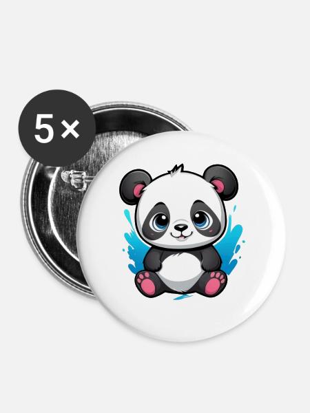 Panda Bär - Buttons groß 56 mm (5er Pack) - Weiß