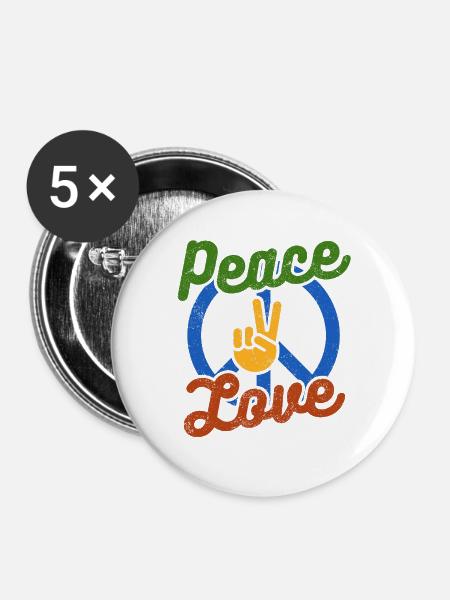 Frieden, Liebe - Buttons groß 56 mm (5er Pack) - Weiß