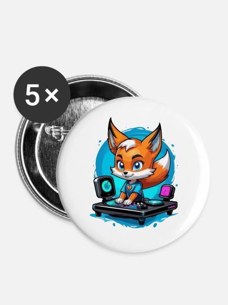 Musiker Fuchs DJ - Buttons groß 56 mm (5er Pack) - Weiß