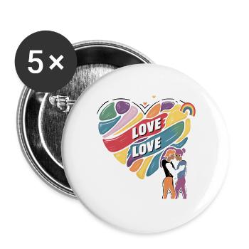 Love is Love – LGBTQIA+ Pride Herz Design - Buttons groß 56 mm (5er Pack) - Weiß - Vorne
