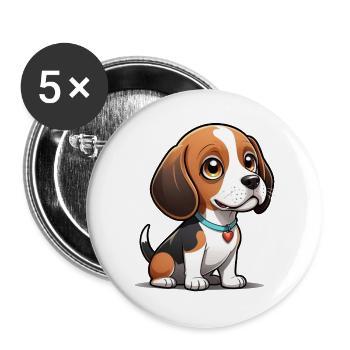 Chiot Beagle Heart - Lot de 5 grands badges (56 mm) - blanc - Devant