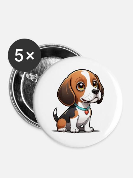 Beagle Heart Pup - Buttons groß 56 mm (5er Pack) - Weiß