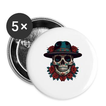 Dia De Muertos Mexico Sugar Skull Skull Design - Buttons large 2.2''/56 mm (5-pack) - white - Front