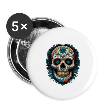Dia De Muertos Mexico Sugar Skull Design - Lot de 5 grands badges (56 mm) - blanc - Devant