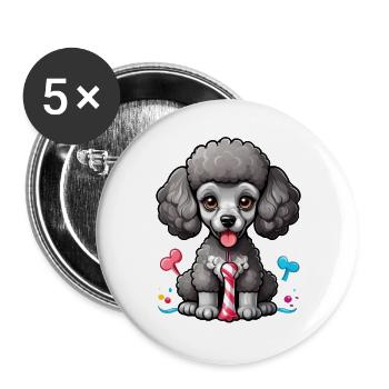 Caniche noir joueur - Lot de 5 grands badges (56 mm) - blanc - Devant