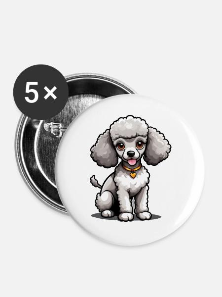 Golden Heart Poodle - Buttons groß 56 mm (5er Pack) - Weiß