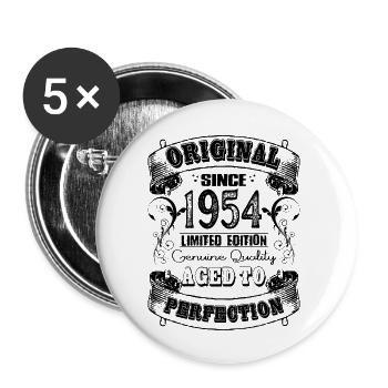 1954 Vintage Born Retro Vintage Anniversaire - Lot de 5 grands badges (56 mm) - blanc - Devant
