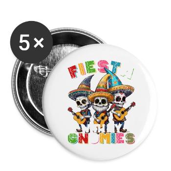 Gnome Nains Drôle Fiesta Mexicain - Lot de 5 grands badges (56 mm) - blanc - Devant