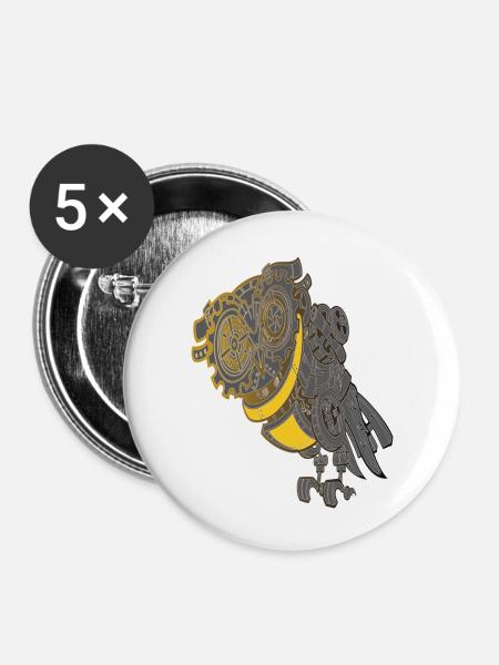 Steampunk Eule - Buttons groß 56 mm (5er Pack) - Weiß