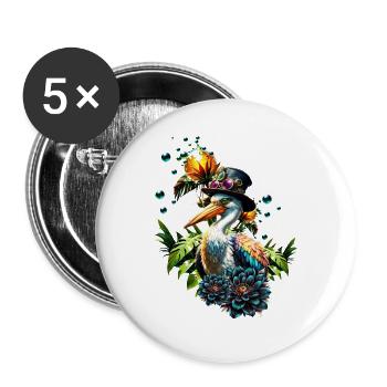 Pélican drôle avec chapeau steampunk - Lot de 5 grands badges (56 mm) - blanc - Devant