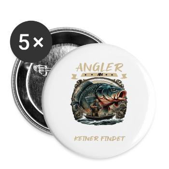 Leg dich niemals mit einem Angler an! - Buttons groß 56 mm (5er Pack) - Weiß - Vorne