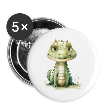 Krokodil, handgemalt - Wasserfarben - Buttons groß 56 mm (5er Pack) - Weiß - Vorne