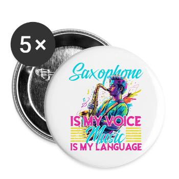 Funny Saxophone Design Jazz Music Lover - Buttons large 2.2''/56 mm (5-pack) - white - Front