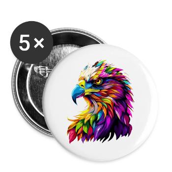 Aigle Pop Art Couleurs vives Aigle royal Pygargue à queue blanche - Lot de 5 grands badges (56 mm) - blanc - Devant