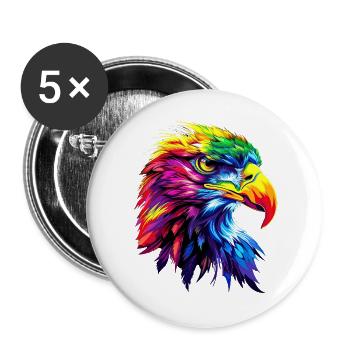 Aigle Pop Art Couleurs vives Aigle royal Pygargue à queue blanche - Lot de 5 grands badges (56 mm) - blanc - Devant