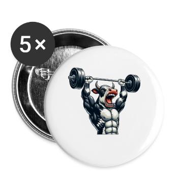Kuh Ochse Bulle Hantel Workout - Buttons groß 56 mm (5er Pack) - Weiß - Vorne