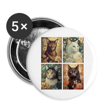 Chats dans le style d'Alphonse Mucha - Lot de 5 grands badges (56 mm) - blanc - Devant