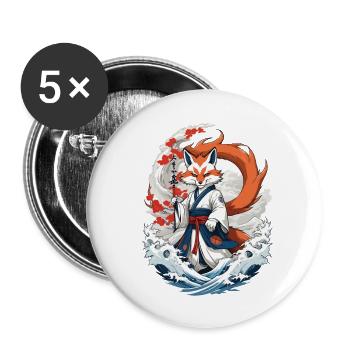 Ukiyo-E Art Style Japanese Kitsune Fox - Buttons large 2.2''/56 mm (5-pack) - white - Front
