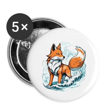 Japanische Kitsune Maske Kawaii Fuchsgeist Design - Buttons groß 56 mm (5er Pack) - Weiß - Vorne