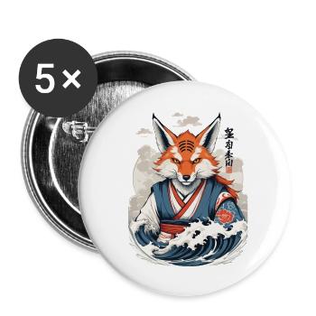 Vintage Ukiyo-E Kunst Japanische Kitsune Fuchs - Buttons groß 56 mm (5er Pack) - Weiß - Vorne