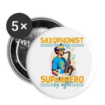 Saxophone Drôle Design Jazz Amateur de musique - Lot de 5 grands badges (56 mm) - blanc - Devant