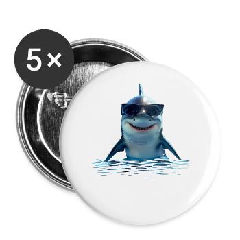 Hai Haifisch Tigerhai Grauhai Haie Weißer Hai - Buttons groß 56 mm (5er Pack) - Weiß - Vorne