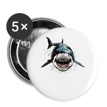 Hai Haifisch Tigerhai Grauhai Haie Weißer Hai - Buttons groß 56 mm (5er Pack) - Weiß - Vorne