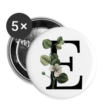 Grüner botanischer Buchstabe E - Buttons groß 56 mm (5er Pack) - Weiß - Vorne