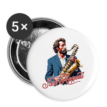Saxophone drôle Saxophone Appel Amateur de musique jazz - Lot de 5 grands badges (56 mm) - blanc - Devant