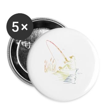 Retro Angeln Skizze - Buttons groß 56 mm (5er Pack) - Weiß - Vorne